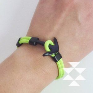 Neon Green Anchor Hook Braided Adjustable Bracelet